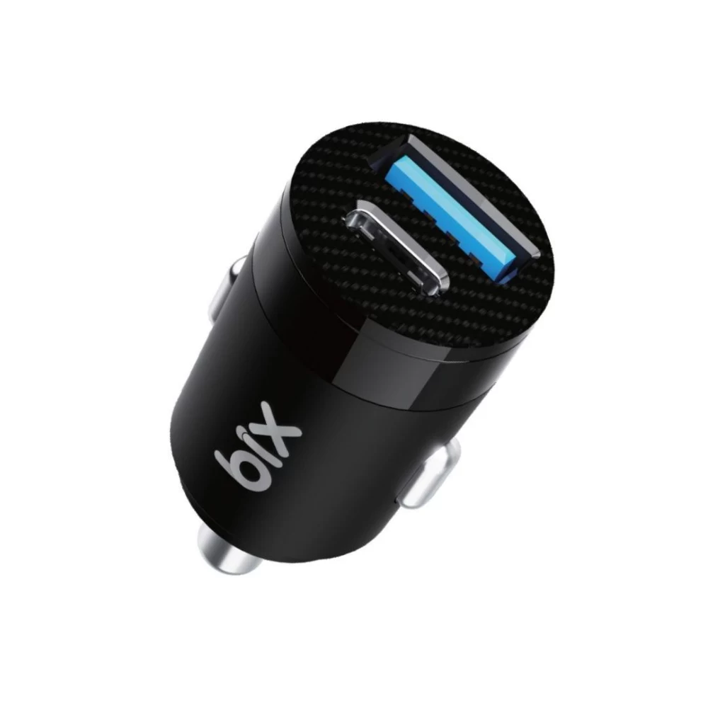 Bix 65W Type-C PD 3.0 ve USB-A Çift Portlu Araç içi Hızlı Şarj Cihazı Siyah
