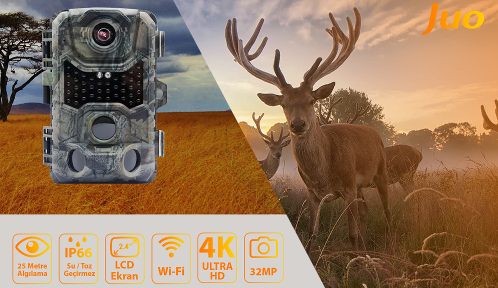 Juo JH-800W 32MP 4K Ultra HD Gece Görüşlü Fotokapan Kamera
